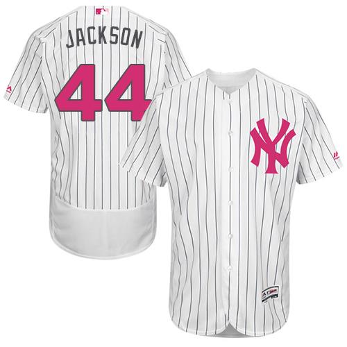 Yankees #44 Reggie Jackson White Strip Flexbase Authentic Collection Mother's Day Stitched MLB Jersey - Click Image to Close